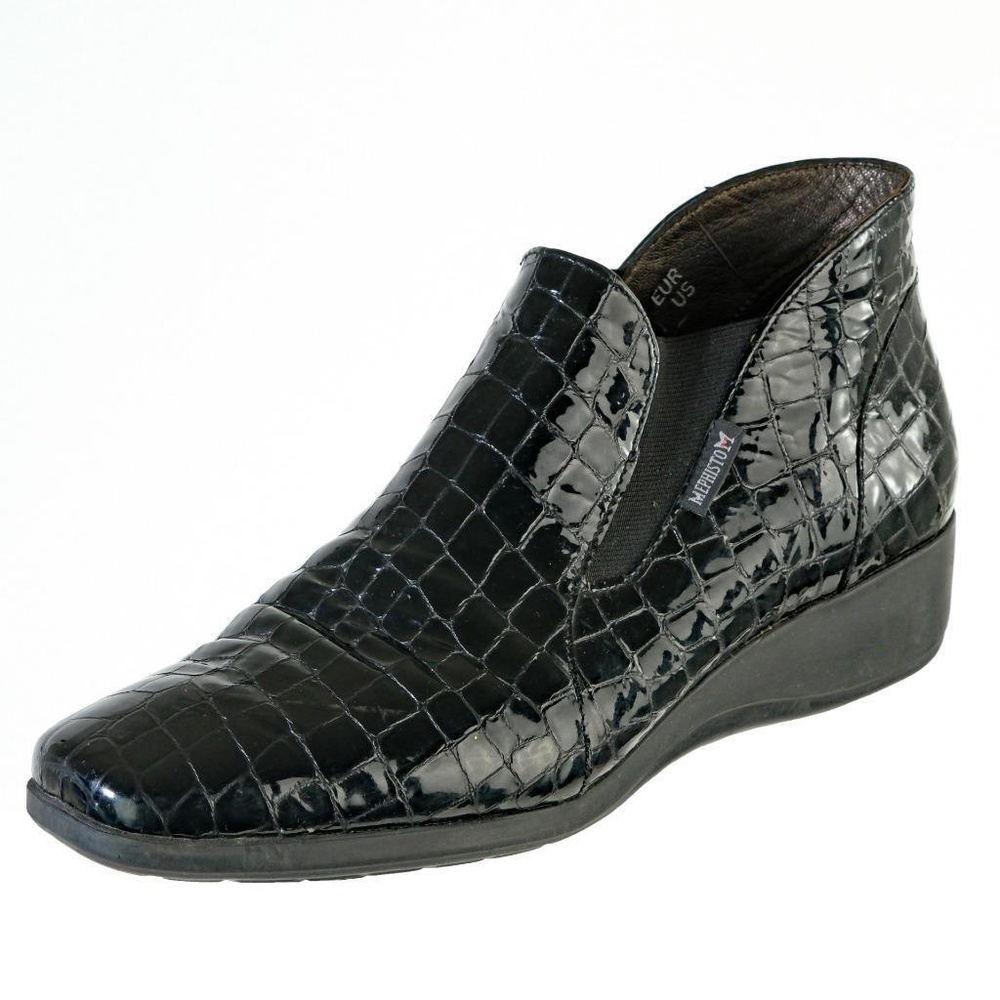 MEPHISTO Air-Jet Ankle Boots Booties Sz. 9 Patent Leather Crocodile Wedge